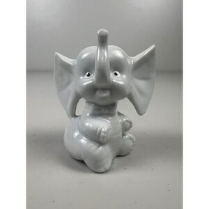 Vintage Edsin Japan White Porcelain Elephant Figurine Bow Tie Trunk Up 3.25 inch